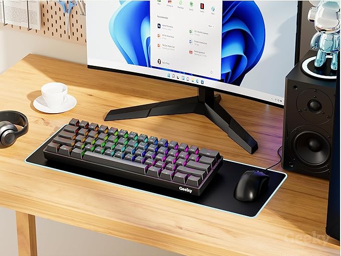 Geeky GK61 60% | Hot Swappable Mechanical Gaming Keyboard | 61 Keys Multi Color RGB LED Backlit for PC/Mac Gamer | ANSI US American Layout (Black, Mechanical Blue)