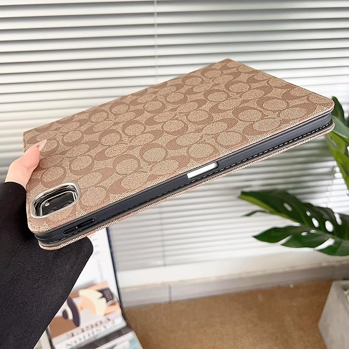 Brown Designer PU Leather Case for iPad Pro 11-Inch, 2022/2021/2020/2018 Model,Compatible with 1st/2nd/3rd/4th Gen Pro 11 Soft TPU Back Cover with Pencil Holder, Multi-Angle Stand, Auto Sleep/Wake