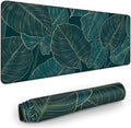 Desk Mat,Large Mouse Pad 35''×15.6'' XXL Extended Gaming Mouse Pad Mat with Non-Slip Base Stitched Eges Mousepad for Computer,Office,Keyboard and Laptop - Green Leaves