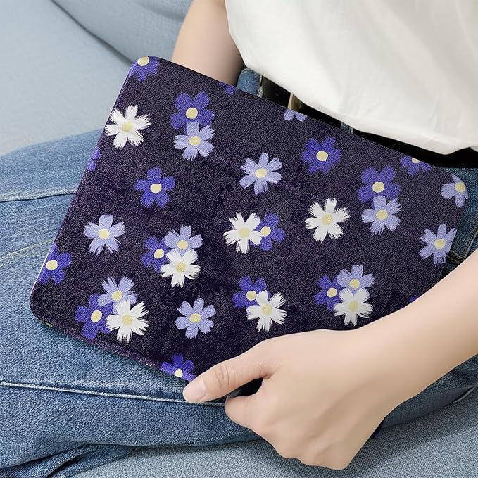 MrARTIST for iPad Air 11 Inch Case M3/M2 - Air 5th/4th Generation 10.9" Cute Women Girls Girly Kawaii Aesthetic Kawaii Design for Apple Air Tablet Cover with Pencil Holder, Blue White Flowers