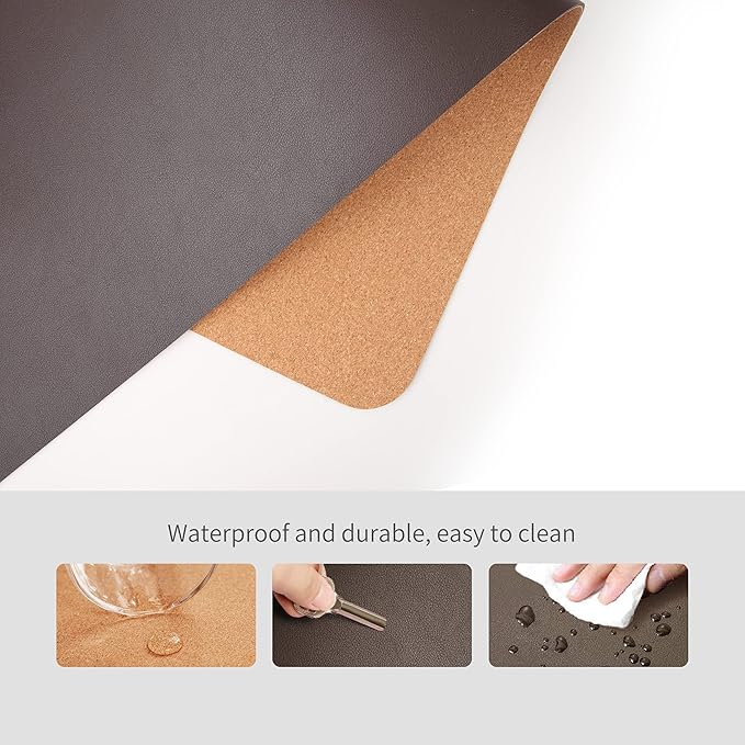 RENMTURE Dual-Sided Mouse Pad, Natural Cork & PU Leather Large Desk Pad for Office and Home Work, Desk Protector Non-Slip, Waterproof, Easy Clean (Dark Coffee, 23.6" x 13.7")