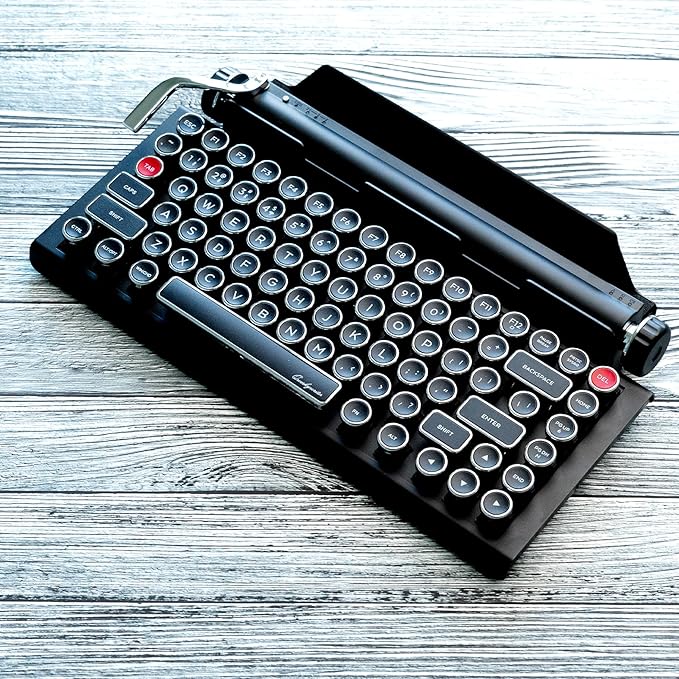 QWERKYTOYS QWERKYWRITER 2 Premium Aluminum Retro Typewriter Mechanical Keyboard with Hot-Swappable Switches, Fast Wireless Mode, Page Scroll Knob & Heavy-Duty Tablet Stand Mac/Win/Android/iOS
