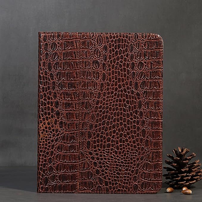 Gexmil Leather Case for iPad Pro 12.9 Inch Case 6th/5th/4th/3rd Generation 2022/2021/2020/2018 with Pencil Holder,Genuine Leather Folio Cover Shockproof Auto Sleep/Wake,Brown Crocodile