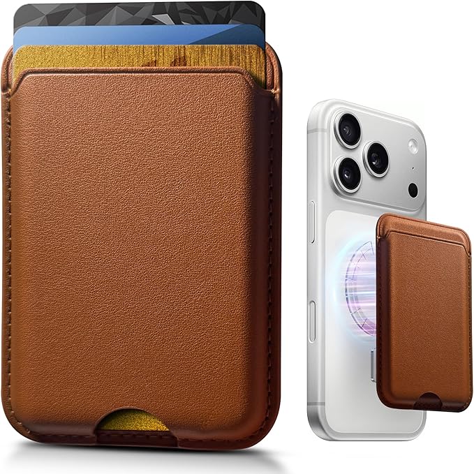 Stronger Magnetic Wallet for iPhone 17/16/15/14/13/12 Series, Slim Leather Magnetic Card Holder with RFID Blocking, N52 Magnet Phone Wallet, Fit 3 Cards, Dark Brown