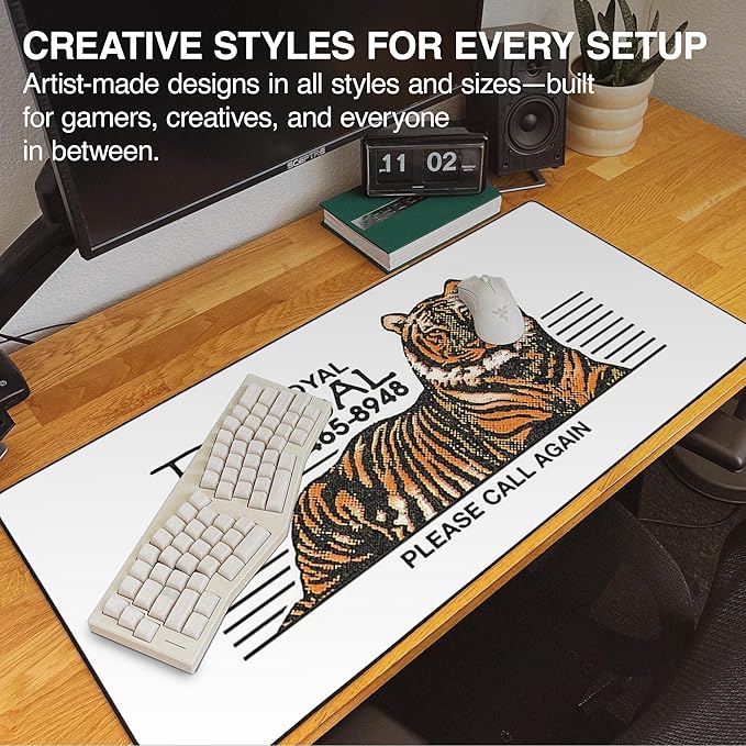 MPCO. Original Large Gaming Desk Mat – 36" x 17" Duraglyde OZGMX Royal Bengal Original Full Desk Mouse Pad for Smooth Precision – Non-Slip, Washable Extra-Large PC Mouse Pad for Gaming Sessions