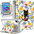 Uppuppy for iPad Air 13 inch Case(Air M4 2026/M3 2025/M2 2024), for iPad Pro 12.9 Case(6th/5th/4th/3rd/2nd/1st Gen) - 360 Rotating Smart Folio Cover with Pencil Holder for Women Girls, Cat & Flowers
