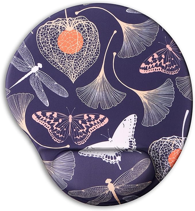 Ergonomic Mouse Pads with Wrist Support,Cute Mouse Pad with Wrist Rest,Comfortable Mouse Pad for Home Office Gaming Working Computers Laptop,Pain Relief with Non-Slip PU Base (Golden Leaf)