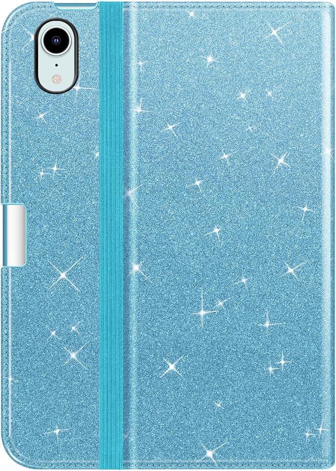 Fintie Folio Case for iPad Mini 7 (A17 Pro, 7th Generation) 2024 / iPad Mini 6 (6th Gen) 8.3 Inch, Multi-Angle Smart Stand Cover with Pencil Holder & Pocket, Auto Sleep/Wake, Glittering Blue