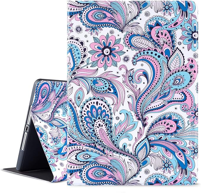 Ipad Air Case, Ipad Air 2 Case, Ipad 9.7 Inch 2017 2018 Case, Ipad 5th 6th Case, Vimorco Premium Leather Protector Cover, Adjustable Stand with Smart Auto Wake/Sleep, White Paisley