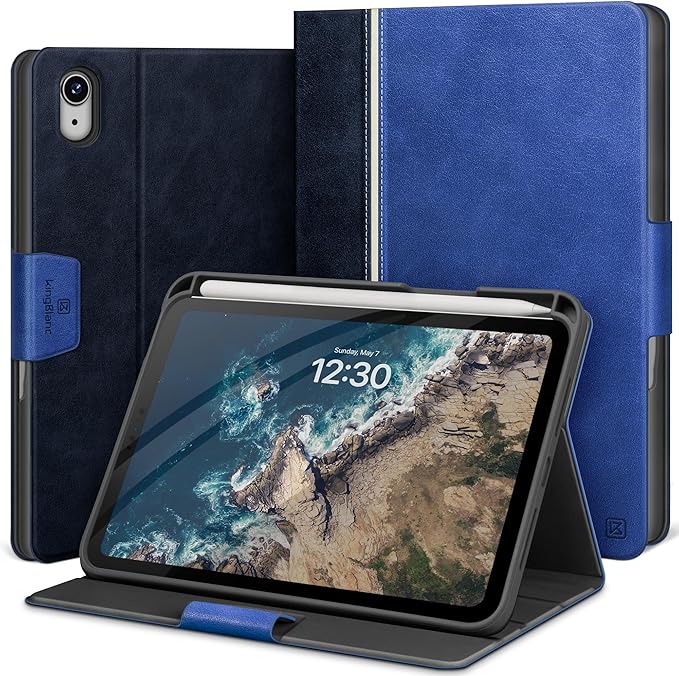 KingBlanc Case for iPad mini 7 (A17 Pro), iPad mini 7th/6th Generation (2024/2021) Vintage Vegan Leather Cover with Pencil Holder, Auto Sleep/Wake, Stand with Viewing & Drawing Angles, Blue