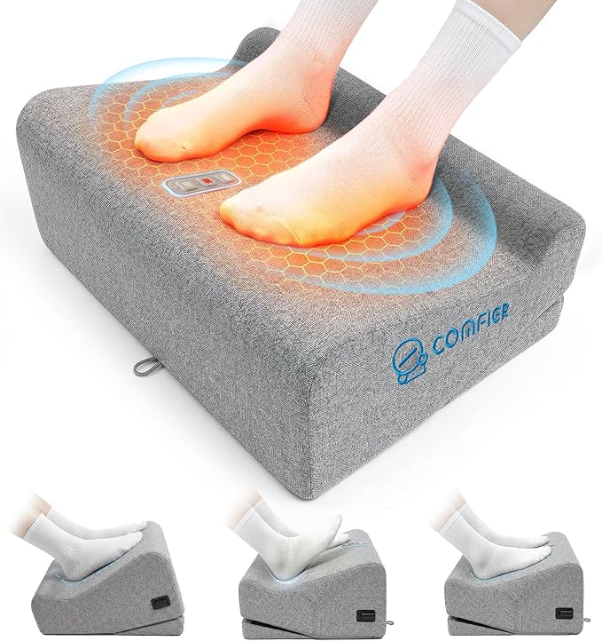 Comfier [2026] Under Desk Foot Rest at Work with Graphene Fast Heat Cloth,Ergonomic Heated Foot Stand, 2 Heights & 3 heat & 3 Vibration,Heel Support for Back,Leg Pain Relief,Office Home,Gift Men,Women