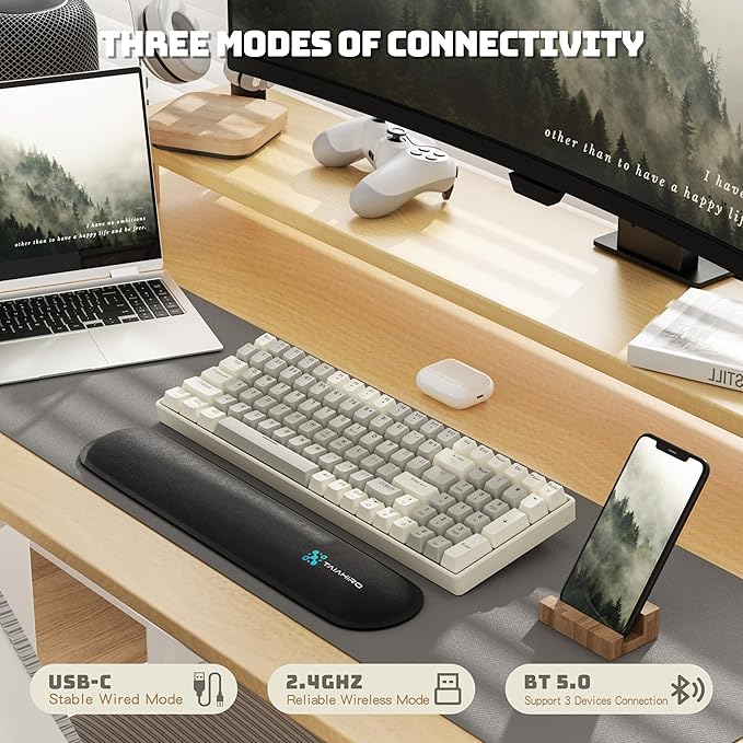 Taiahiro Wireless Mechanical Keyboard, 100-Key 96% Layout Gaming Keyboard, Hot-Swappable Silent Linear Switches, Tri-Mode BT/2.4G/USB-C, LED Backlit, 3000mAh Battery for Windows and Mac (Creamy Gray)
