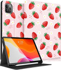 Uppuppy for iPad Air 11 inch (M2/M3) Case, Air 5th/4th Generation 10.9, Pro 11'' Case Cute Kids Women Girls Girly Strawberry Pencil Holder Cover for iPad Air 11 2024/2025, 10.9 2022 2020, Pro 11