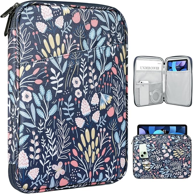 TiMOVO 9-11" Tablet Sleeve Bag for iPad 11-inch A16 2025, iPad 10.9"/10.2"| Air 11 Inch/5th/4th Gen. 10.9", Galaxy Tab A9+/A11Plus 11", Protective Bag with Pocket, Colorful Flower