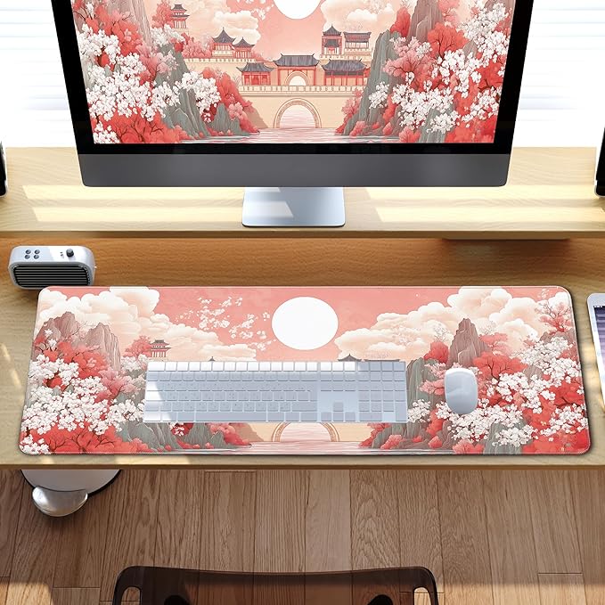 Moon Large Mouse Pad Night Sky Mousepad Forest Desk Mat, Big Full Keyboard and Mouse Pad Cool Desk Pad for Keyboard Mouse with Stitched Edges Anti-Slip Funny Desk Pad, 31.5 X 11.8
