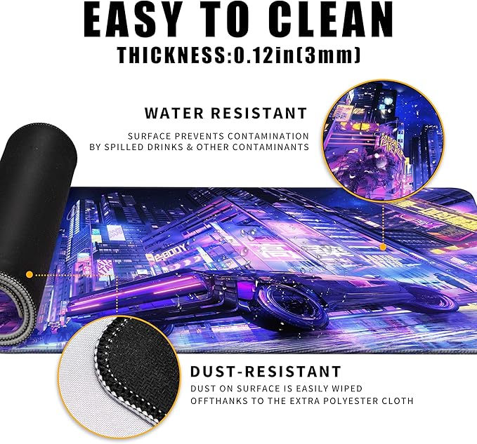 Extended Large Mouse Pad, XL Gaming Mousepad 31.5 x 11.8 Inch,Full Desk Keyboard Mat with Stitched Edges Big Computer Keyboard Desk Pad for Gaming Office, Futuristic Neon City