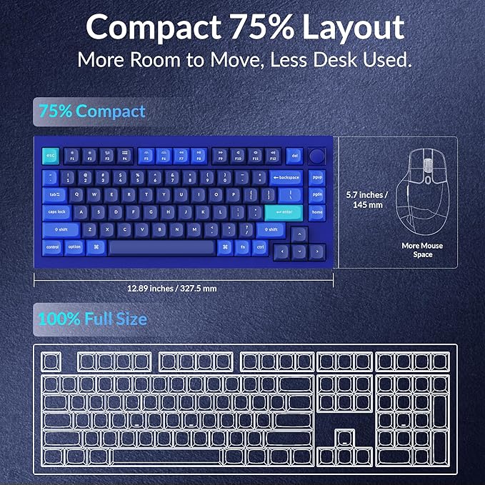 Keychron Q1 RGB Wired Custom Mechanical Keyboard Knob Version, 75% Layout QMK/VIA Programmable with Hot-swappable Gateron G Pro Brown Switch Double Gasket Compatible with Mac Windows Linux (Blue)