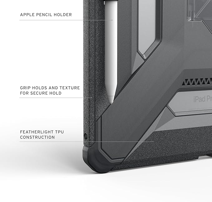 URBAN ARMOR GEAR UAG Designed for iPad Pro 13" 8th/7th Gen 2024-2025 Case A3360 A3361 A3362 - Rugged Transparent Protective Cover with Kickstand and Pencil Holder Scout Plus Ash