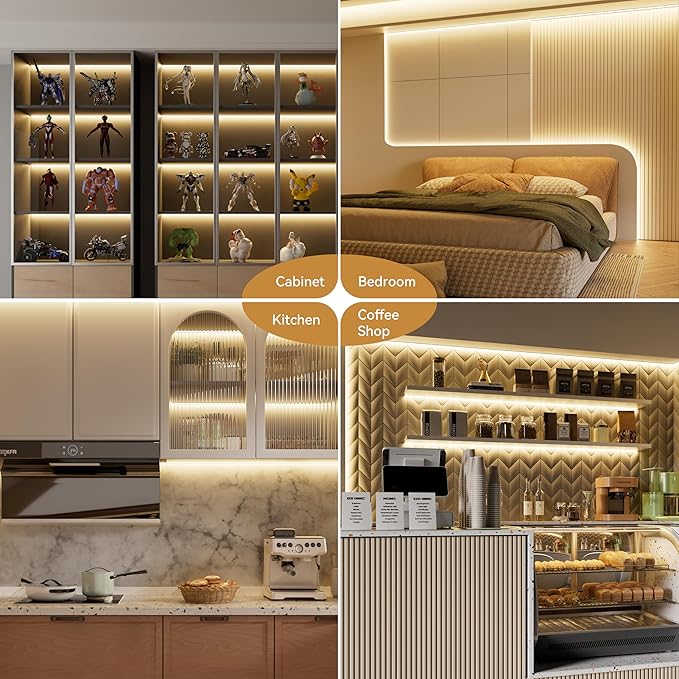 PAUTIX COB LED Strip Lights 40ft/12.2m Super Bright,504 LEDs/m Warm White 3000K CRI90+ Flexible LED Tape 24V for Cabinet Home DIY Lighting Projects with 2pcs COB Connector(Power Supply Not Included)