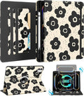 Kidcube for iPad Pro 13 Inch Case M4 2024 - Women Girls Cute Rotating Stand Folio Cover with Pencil Holder & Card Slot Black Floral Flowers Design for iPad Pro 13 Inch Case 2024 (A2925 A2926 A3007)