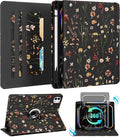 Kidcube for iPad Pro 11 Inch Case M4 2024 5th Generation - Women Girls Cute Rotating Stand Folio Cover with Pencil Holder & Card Slot Girly Flowers Floral Design for iPad Pro 11'' Case 2024 M4 5th Gen