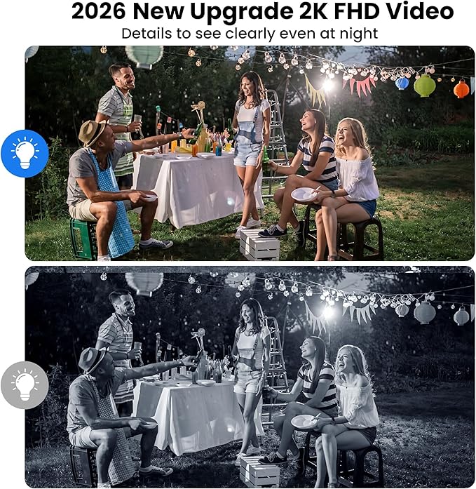 2026 Upgraded 2K Security Cameras Wireless Outdoor (2 Pack), Free Cloud Storage, Long Battery Life, AI Motion Detection, Spotlight & Siren, Waterproof, WiFi Surveillance Outdoor Camera with 2-Way Talk