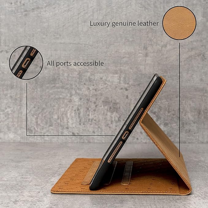 Porter Riley - Leather Case Compatible with iPad Pro 13" - M5 / M4 (2025/2024) Release. Premium Genuine Leather Stand/Cover/Flip Case (Tan)