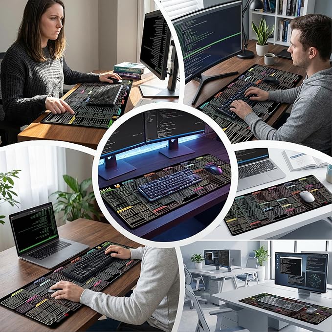 Excel Shortcut Keys Mouse Pad, Extended Large Desk Mat (31.5x11.8 Inch) with Non-Slip Base & Washable Surface for Gaming, Computer, Office Desk