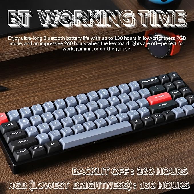 Keychron K14 Pro Wireless Custom Mechanical Keyboard, 70% TKL QMK/VIA Programmable Bluetooth/Wired White Backlight, Hot-swappable K Pro Red Switch-for Mac Windows Linux