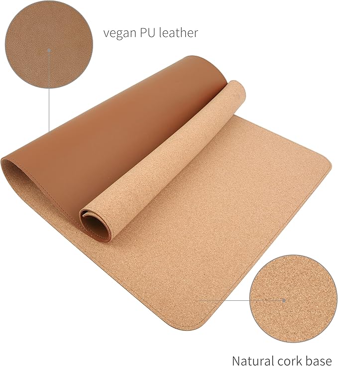 RENMTURE Dual-Sided Mouse Pad, Natural Cork & PU Leather Large Desk Pad for Office and Home Work, Desk Protector Non-Slip, Waterproof, Easy Clean (Brown,47"x17")