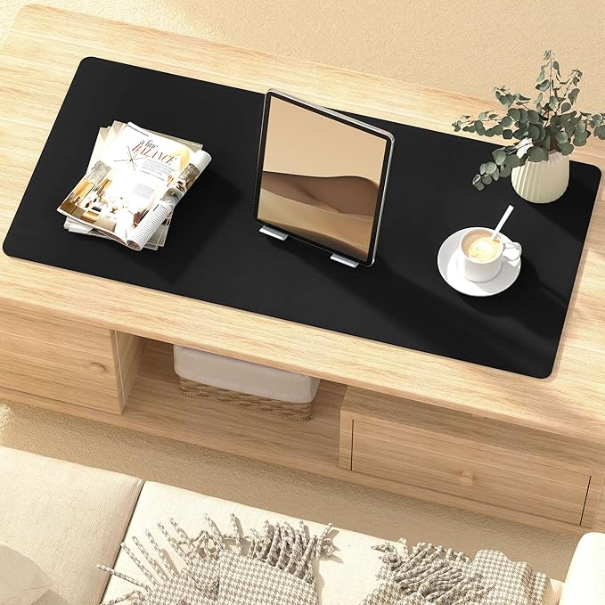 Leather Desk Pad Protector, Mouse Pad, Non-Slip Computer Mat for Desk, PU Leather Office Desk Mat for Home Office, Waterproof Laptop Desk Blotter Pad for Keyboard and Mouse, Black (13.7''X23.6'')