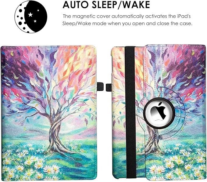 360 Degree Rotating Stand Smart Case for iPad Air (3rd Gen) 10.5" 2019 / iPad Pro 10.5" 2017, Auto Wake Up/Sleep Feature, Colorful Lucky Tree
