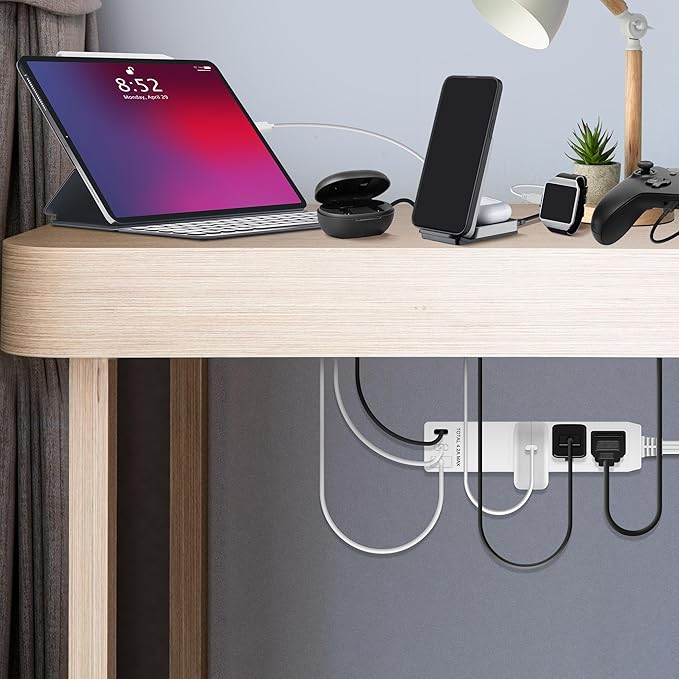 LIDER Outlet Extender with 3 Receptacles, USB Type-A and 2 USB Type-C Port, Ultra-Thin Flat-Plug with Cord Extender, 3-Outlet Power Strip, Slim Angled Design, UL-Listed, 5ft Cord, White