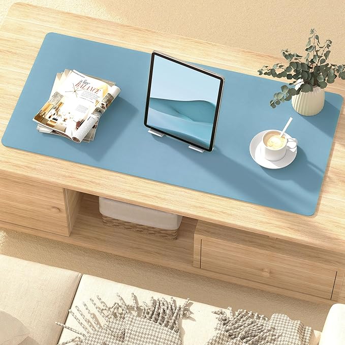 Roslim Leather Desk Pad Protector,Mouse Pad,Non-Slip Computer Mat for Desk,PU Leather Office Desk Mat for Home & Office,Waterproof Laptop Desk Blotter for Keyboard and Mouse,Sky Blue (15.7''X31.5'')