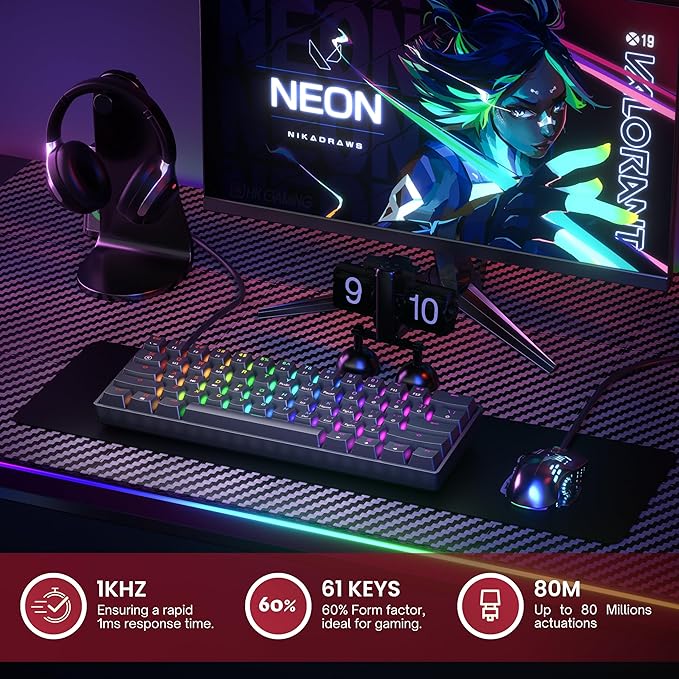 HK GAMING GK61 SE 60% | Mechanical Gaming Keyboard | 61 Keys Multi Color RGB LED Backlit for PC/Mac Gamer | US Layout (Black, Mechanical Black)