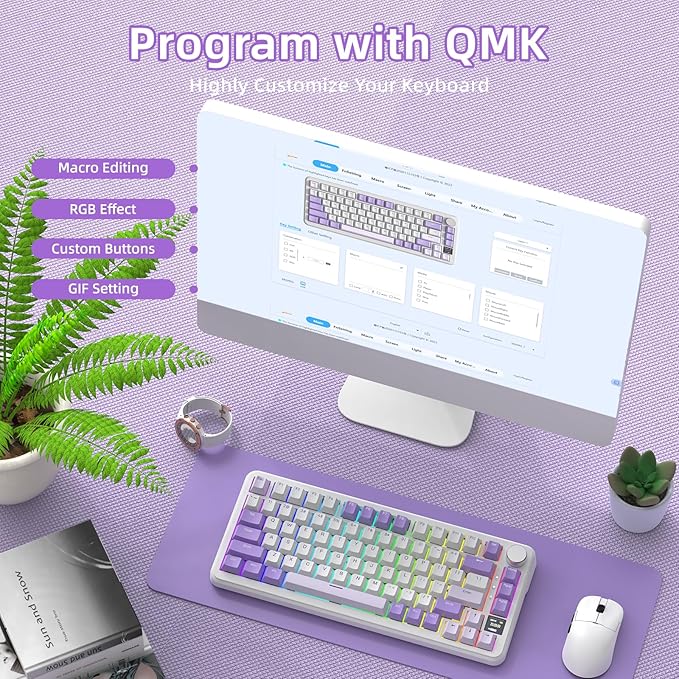 MAGIC-REFINER Attack Shark X85PRO 75% Wireless Mechanical Keyboard,TFT Smart Display&Knob,BT/2.4G/Wired Custom Gaming Keyboard,Gasket,Hot-Swap,RGB,with Pro Cable&5 Color PBT Keycaps,for PC/MAC,Purple