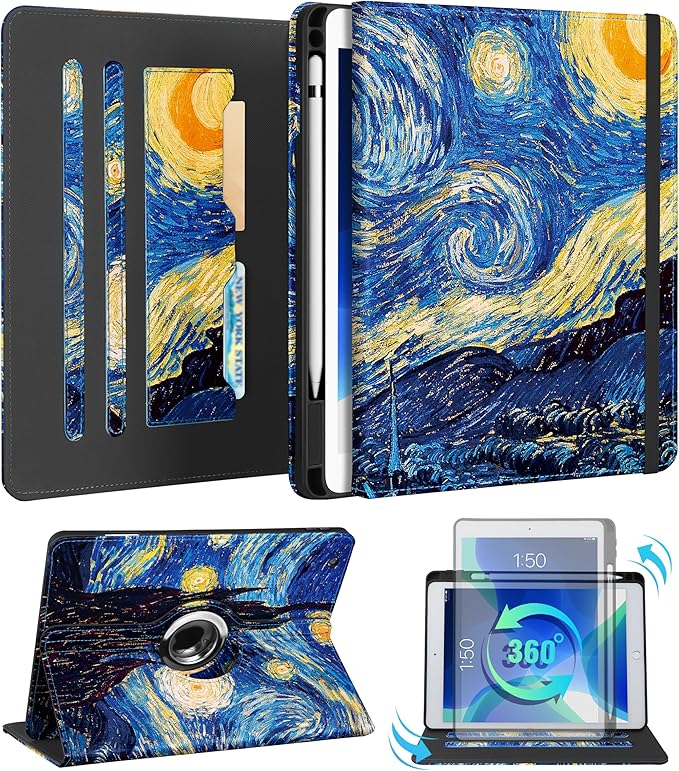 Kidcube for iPad 9th/8th/7th Generation Case 10.2 Inch - for Women Girls Kids Cute Rotating Stand Folio Cover with Pencil Holder & Card Slot Cool Unique Design Teens for iPad 9th/8th/7th Gen Cases