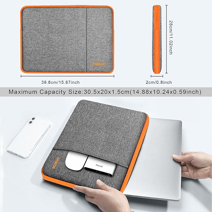 Hseok Laptop Sleeve 15.6 16 inch Case Compatible with MacBook Neo 16, MacBook Pro 16" M5/M4/M3/M2/M1, MacBook Air Pro 15", XPS 16, Most 15" 15.6" 16" Notebooks,Gray&Orange