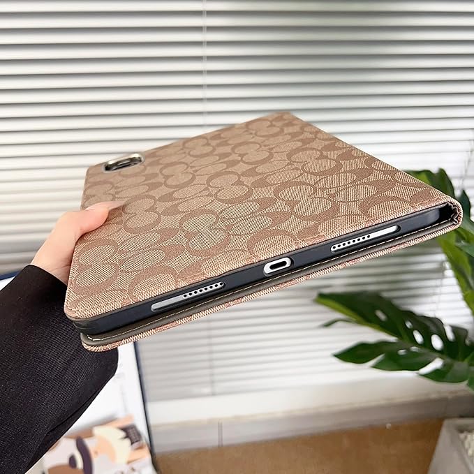 Brown Designer PU Leather Case for iPad Pro 11-Inch, 2022/2021/2020/2018 Model,Compatible with 1st/2nd/3rd/4th Gen Pro 11 Soft TPU Back Cover with Pencil Holder, Multi-Angle Stand, Auto Sleep/Wake