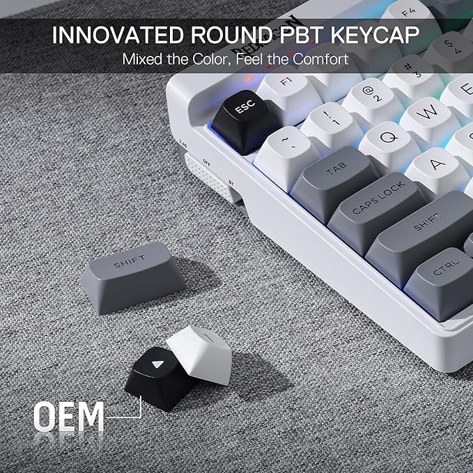 Redragon K656 PRO 3-Mode Wireless RGB Gaming Keyboard, 100 Keys Mechanical Keyboard w/Hot-Swappable Socket, 3 Noise Dampening Layers, PBT Round Keycaps & Custom Linear Switch, Moondust Gray
