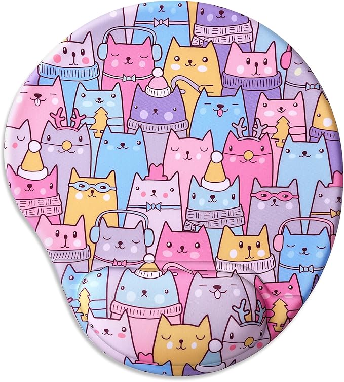 Ergonomic Mouse Pad with Wrist Support,Cute Mouse Pads with Wrist Rest,Comfortable Mouse Pad for Home Office Gaming Working Computers Laptop,Pain Relief with Non-Slip PU Base (Colorful Cat)