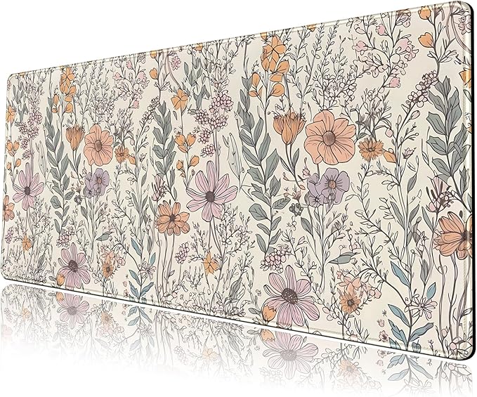 Floral Desk Mat Cute Wildflowers Large Mouse Pad Extended Plant Gaming Mousepad XL Keyboard Mouse Mat Nature Botanical Aesthetic Desk Pad 31.5"x11.8" for Work Office Decor Gifts