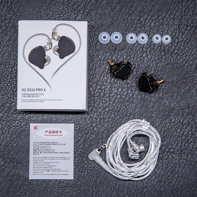 Linsoul KZ ZS10 PRO X Upgraded 1DD+4BA Hybrid Driver HiFi in Ear Earphones IEM with Alloy Faceplate, Detachable Silver-Plated Recessed 2Pin Cable for Audiophile Musician DJ Stage(Without Mic)