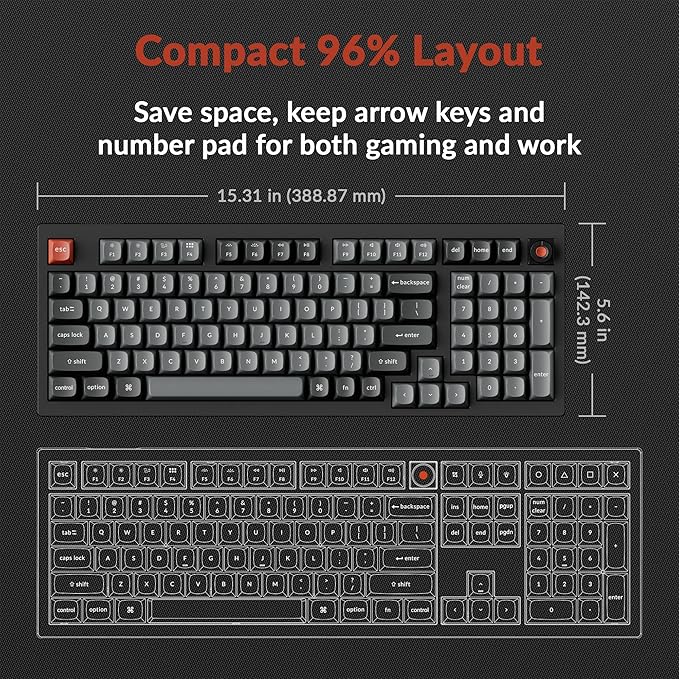Keychron V5 8K 96% Compact Mechanical Keyboard, 8000 Hz Polling Rate Hot-Swappable QMK Programmable Wired Keyboard with Numpad & Knob, RGB Backlit, Ergonomic for Mac Windows Linux-Tactile Brown Switch