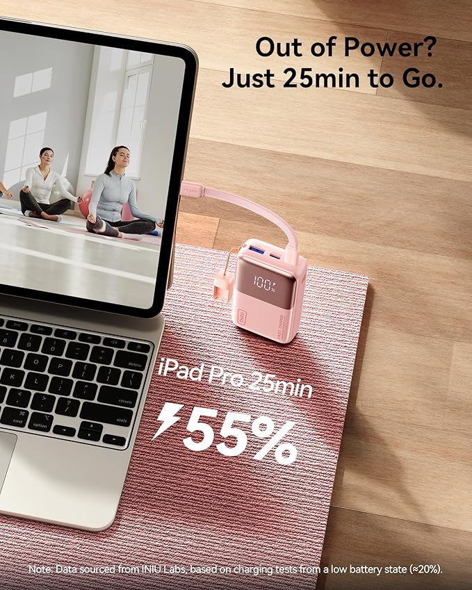 INIU Portable Charger, Ultra Mini 10000mAh 45W Fast Charging Power Bank, USB C Battery Pack with Cable, Flight-Safe Travel Powerbank for iPhone 17, Xiaomi 17 Pro, Teen Girls, Student, Light Purple