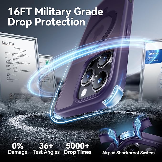 CASEKOO Ultra-Magnetic Stand for iPhone 16 Pro Max Case [Military Drop Protection] [Compatible with MagSafe] Shockproof Translucent Matte Slim Ring Holder Case for iPhone 16 ProMax 6.9", Purple