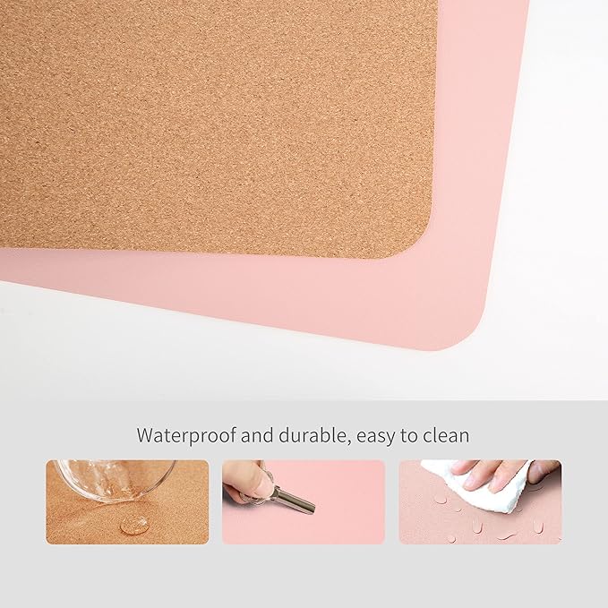 RENMTURE Dual-Sided Mouse Pad, Natural Cork & PU Leather Large Desk Pad for Office and Home Work, Desk Protector Non-Slip, Waterproof, Easy Clean (Pink, 23.6" x 13.7")