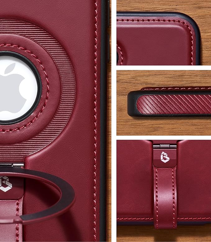 Butaiga for iPhone 16 Plus Leather Case with Stand, Anti-Slip Grip Ring, Fits for MagSafe (Burgundy, iPhone 16 Plus)