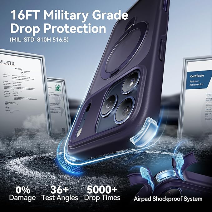CASEKOO Ultra-Magnetic Stand for iPhone 17 Pro Max Case [Military Drop Protection] [Compatible with MagSafe] Shockproof Translucent Matte Slim Ring for iPhone 17 Pro Max Phone Case 6.9", Purple
