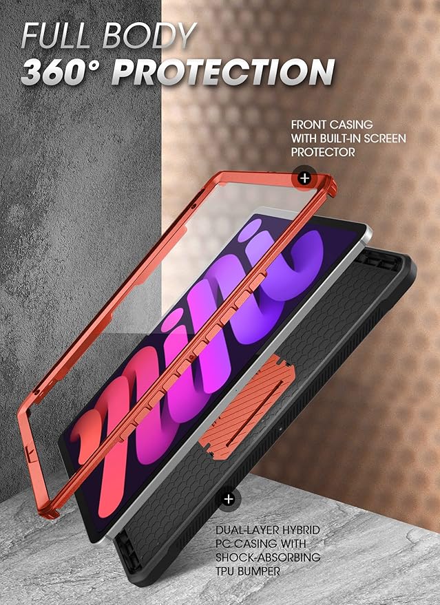 SUPCASE for iPad mini 7 Case A17 Pro 2024 (UB Pro), [Built-in Screen Protector & Pencil Holder & Stand] [Support Apple Pencil Charging] Protective Case for iPad mini 7th/6th Generation 8.3", Ruddy
